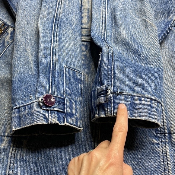 Vintage Gloria Long Denim Lab Jean Jacket Size Medium 80s - Picture 14 of 15